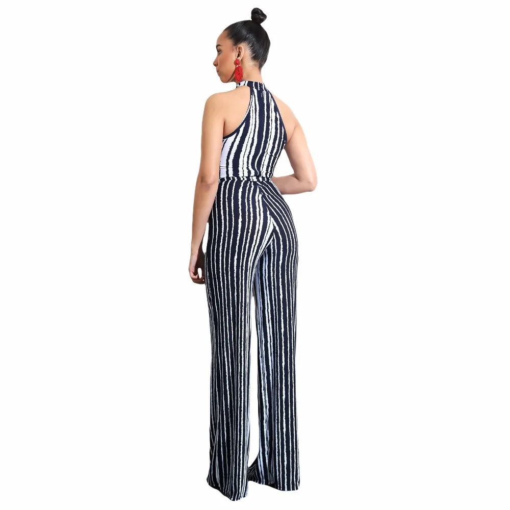 Полосатый принт пояса комбинезоны без рукавов Комбинезоны наряд летние женские