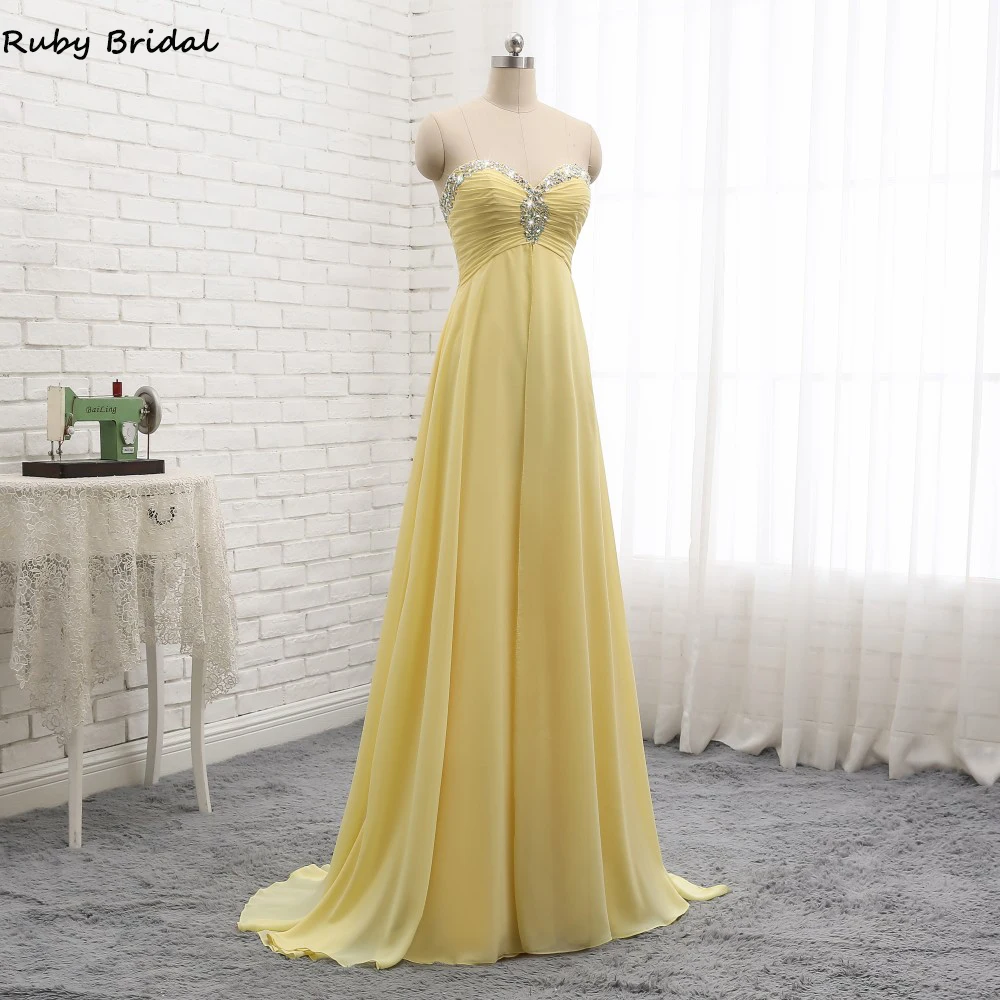 Женское шифоновое вечернее платье Ruby Bridal желтое вечерние пециевидное без