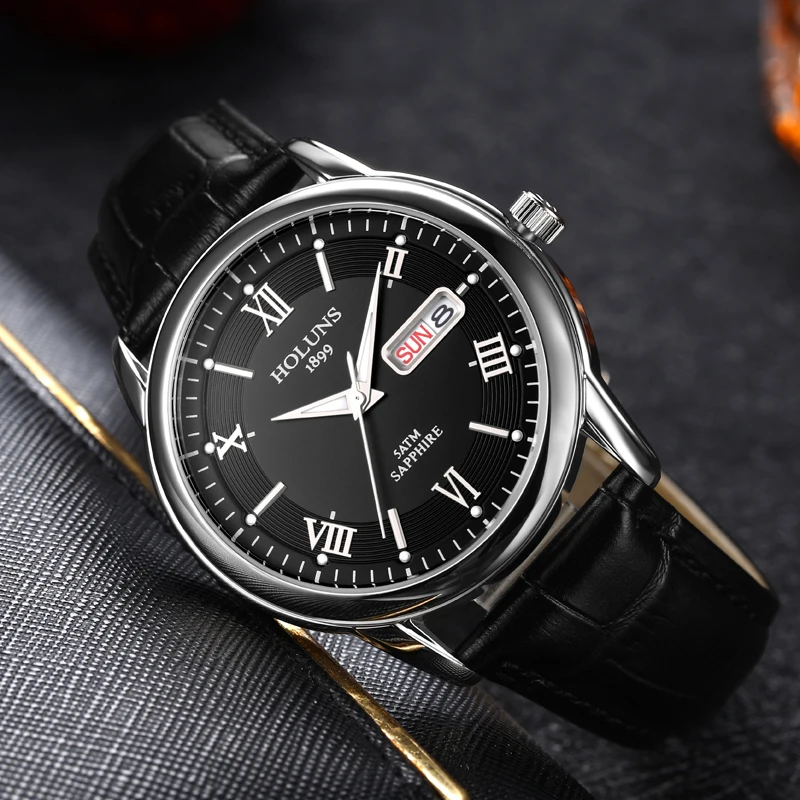 Часы Holuns мужские модные спортивные повседневные классические золотые кожаные