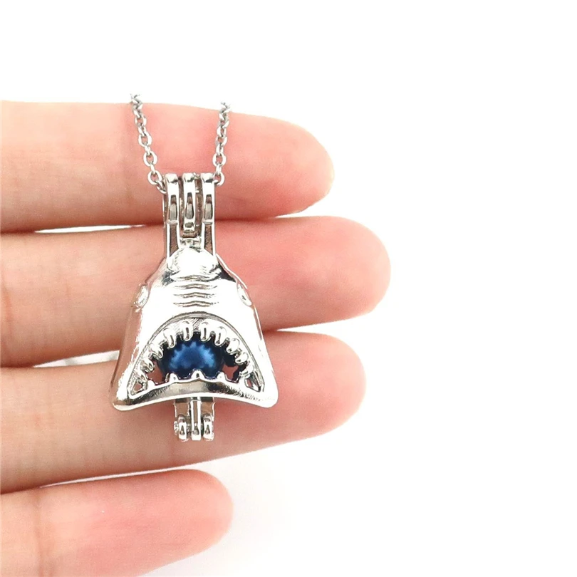 K1016 Silver Alloy Ocean Jaws Animal Beads Pearl Cage Pendant Chain Aroma Essential Oil Diffuser Locket Necklace | Украшения и