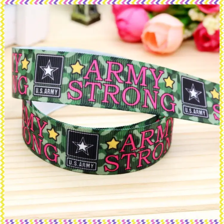 

7/8inch Free Shipping Army Strong Printed Grosgrain Ribbon material Headwear Party Decoration Diy Wholesale Craft 22mm P4559