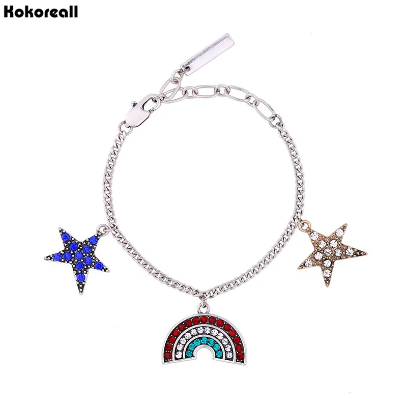 Vintage Retro Silver Color Full Crystal Moon Stars Bracelet V2272 | Украшения и аксессуары
