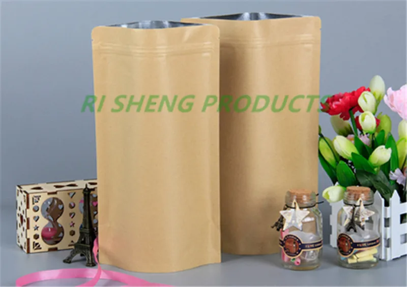 

14x20cm,100pcs X Brown Stand up Kraft paper aluminium foil ZipLock bag,Reusable Craft pouches with inner aluminizing zipper Seal
