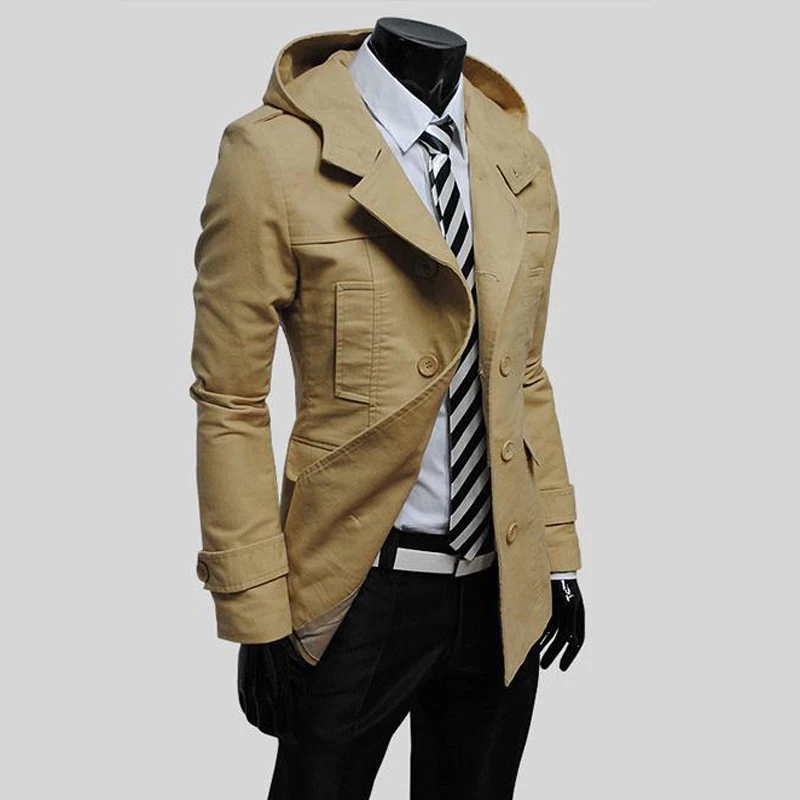 

Top Quality 2022 Fashion Autumn Winter Cotton Men's Windbreaker Trench Cap Double Breasted Trench Coat Hoodied Abrigo Hombre