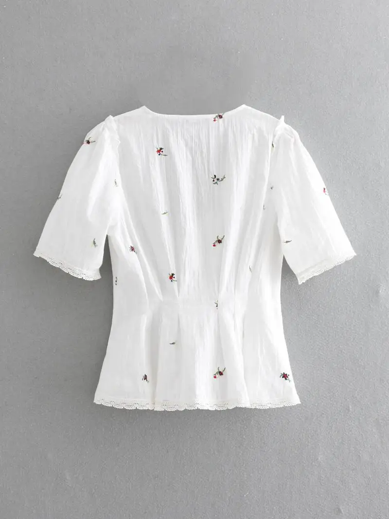 Шикарная Цветочная вышивка подол кружева v-образным вырезом короткий рукав
