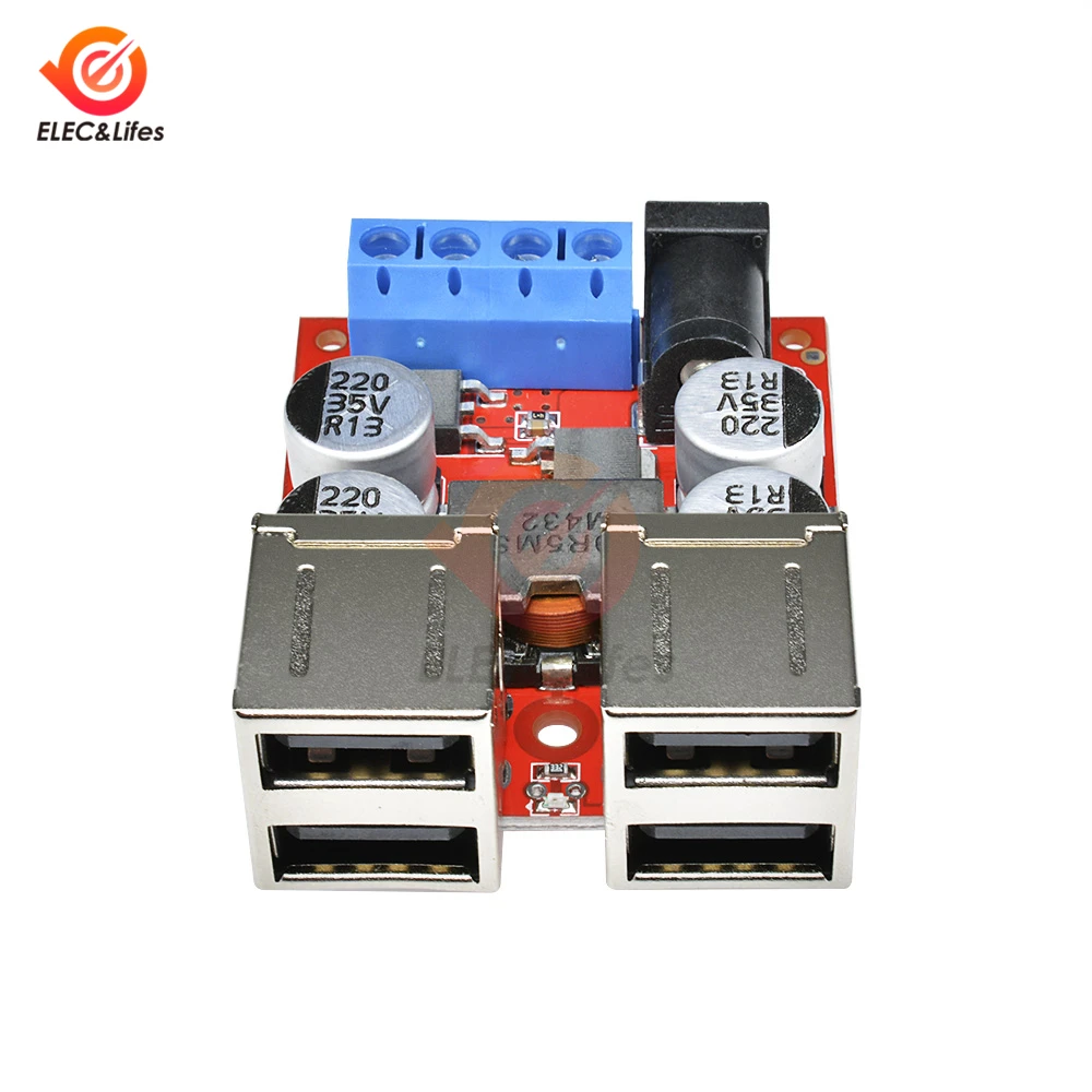 DC 5V Автомобильное USB Мощность Зарядное устройство Питание модуль DC-DC понижающего преобразователя постоянного тока с 8 V-35 В до 5 В пост 8A 4 порта USB Выход зарядная плата