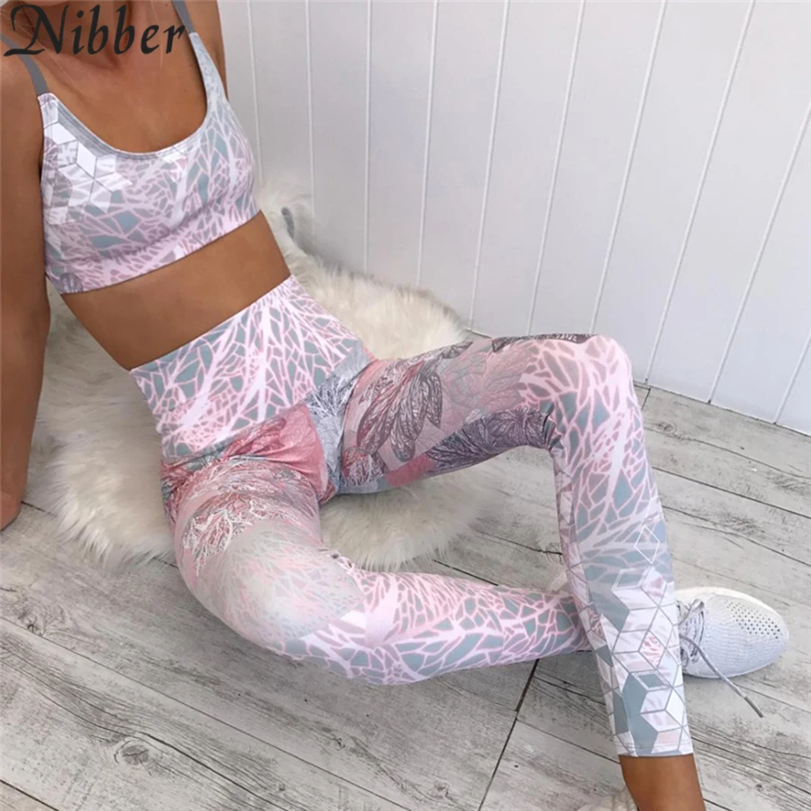 Nibber 2018 беха + Broek Фитнес Kleding En vrouwen печати Meisjes тонкий леггинсы майки топы Печать