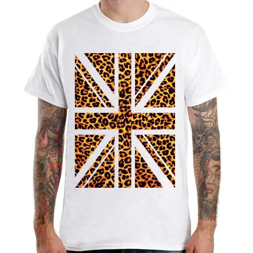 Union Jack-Leo Leopard Англия Brit белый футболка | Мужская одежда