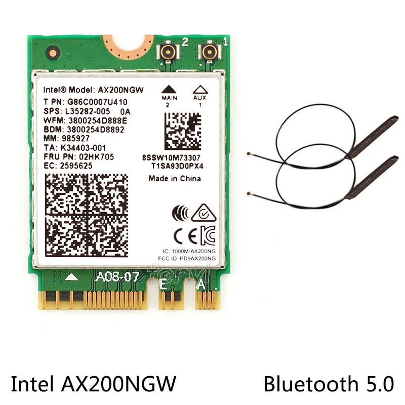 Двухдиапазонный Wifi 6 беспроводной 2400 Мбит/с AX200NGW NGFF M.2 Wlan Bluetooth 5,0 Wifi карта 802.11ac/ax для Intel AX 200 с антеннами