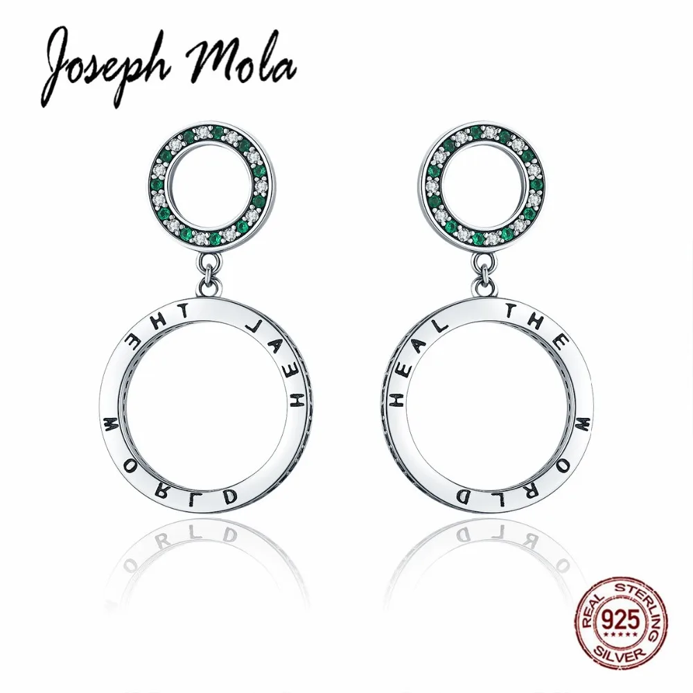 Joseph Mola 925 стерлингового серебра исцелить мир двойной круг CZ каменная капля серьги