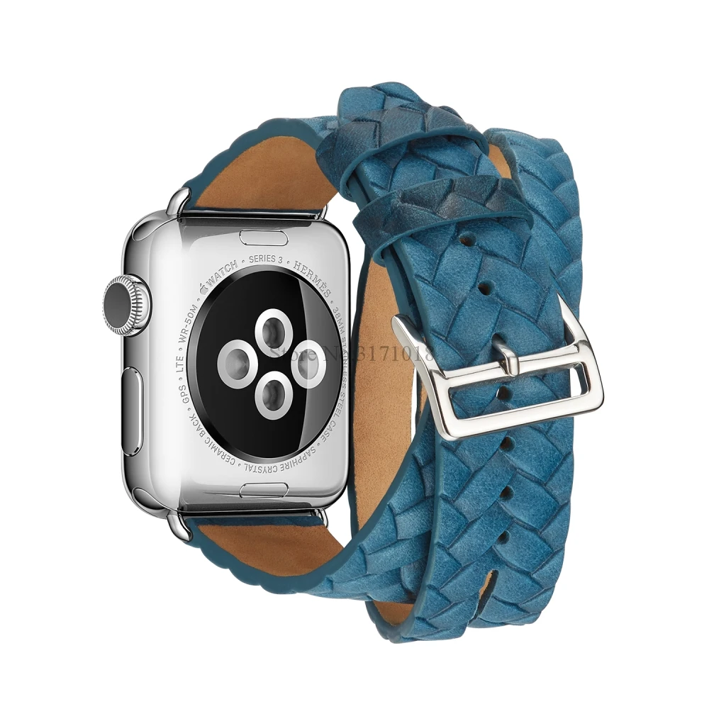Кожаный ремешок с двойной пряжкой для часов Apple Watch 38 мм 42 мм, ремешок для часов, браслет серии 3 2 1 38 42 мм - Цвет ремешка: Синий