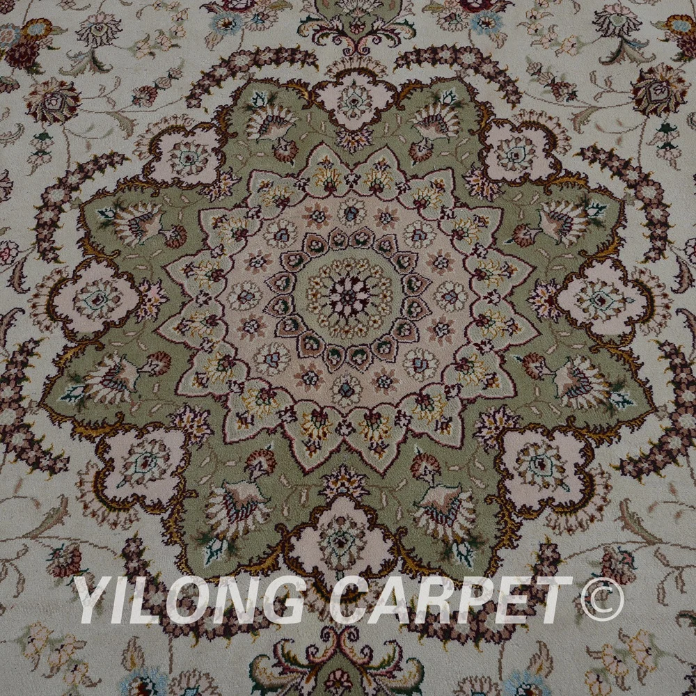 Yilong 8 'x 10' Античная Тебриз ковёр из шелка и шерсти бежевый изысканный