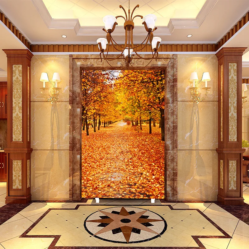 

Customized mural wallpaper 3D sense of sight maple leaf pattern as background the porch corridor or enter hall