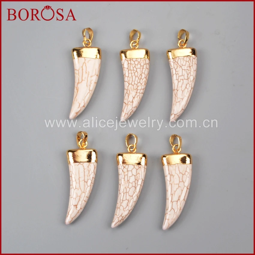 

BOROSA 10 шт., кулон в форме рога из друга, из Белого Натурального Камня, золотистого цвета, ювелирное изделие в форме дурси, для украшения