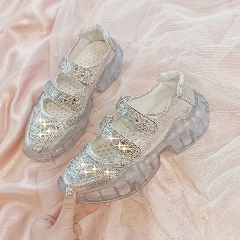 Brand Trend Women Transparent Thick Bottom Sneakers Harajuku Ladies Platform Jelly Shoes Casual Shining Running Footwear | Обувь