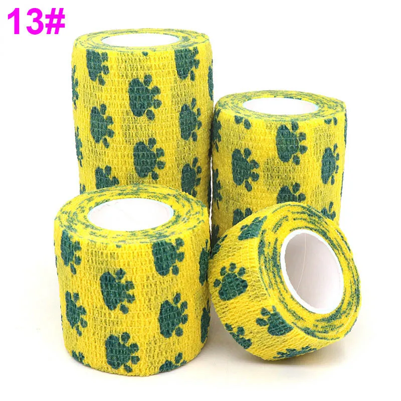 13 Cat claw Yellow 4,5 м красочные спортивные наколенники медицинская терапия Печатный Эластичный бинт протектор самоклеющиеся обертывание лента для пальцев сустава Pet - Цвет: 13 Cat claw Yellow