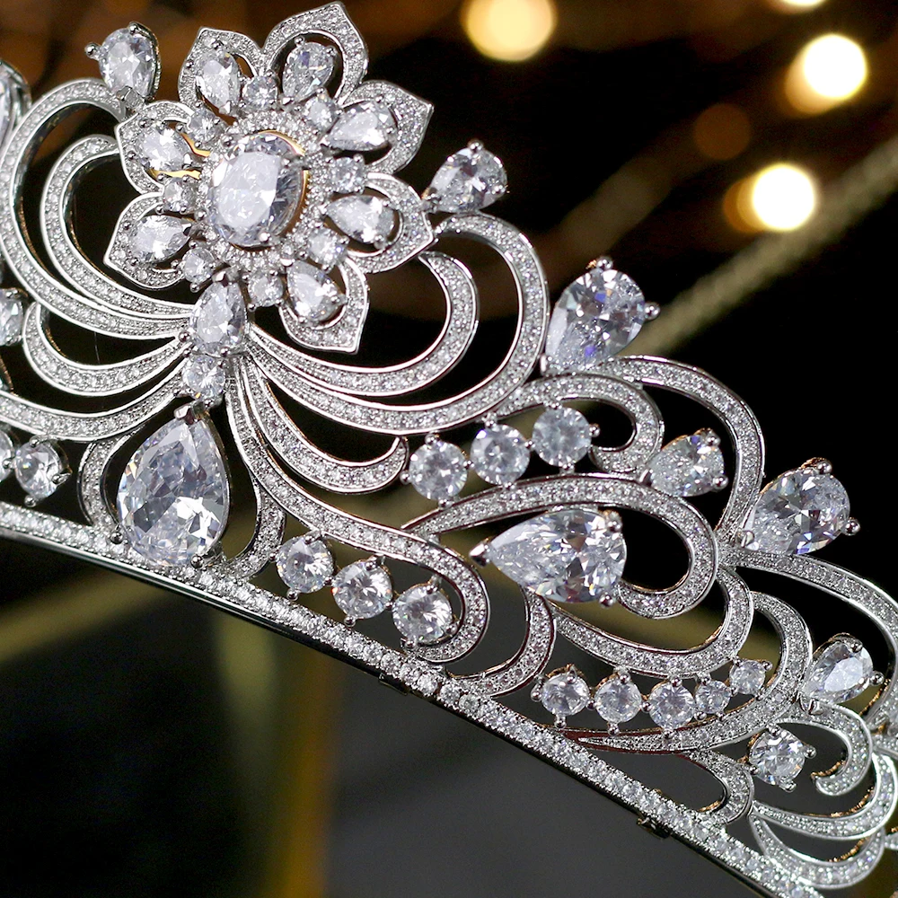 Vendimia brillante circonio completo novia tiara corona de cristal chapado boda dama honor joyeria|Украшения для волос| |