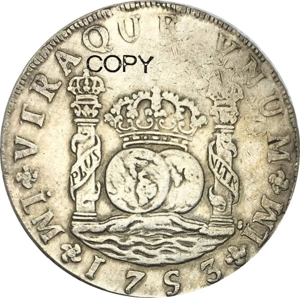 

Peru 8 Reales Fernando VI 1753 LM J Cupronickel Plated Silver Copy Coins High Quality