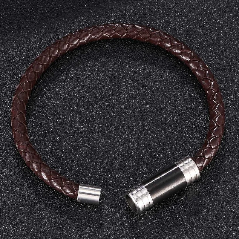 Fashion 6mm Black/Brown Leather Braided Bracelet Men Women Jewelry Stainless Steel Magnetic Clasp Male Wrist Band Gifts PD0410 | Украшения