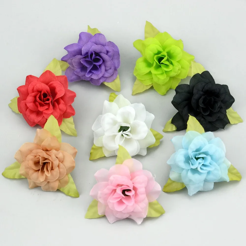 20 шт 4 см ручной работы Мини Искусственные шелковые розы головы с листьями DIY