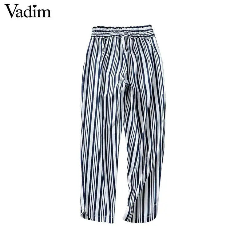 Женское элегантное платье vadim брюки в полоску с эластичной талией завязками и