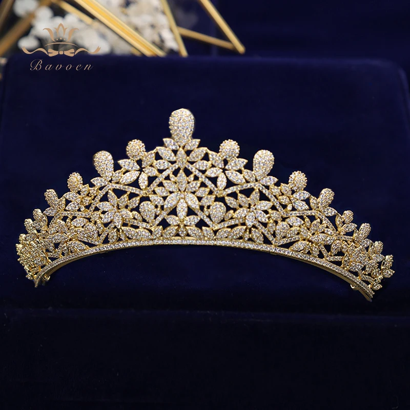 

Sparkling Plated Tiny Zircon Royal Queen Headpieces Gold Tiaras Crowns Crystal Wedding Hair Accessories Gift For Brides