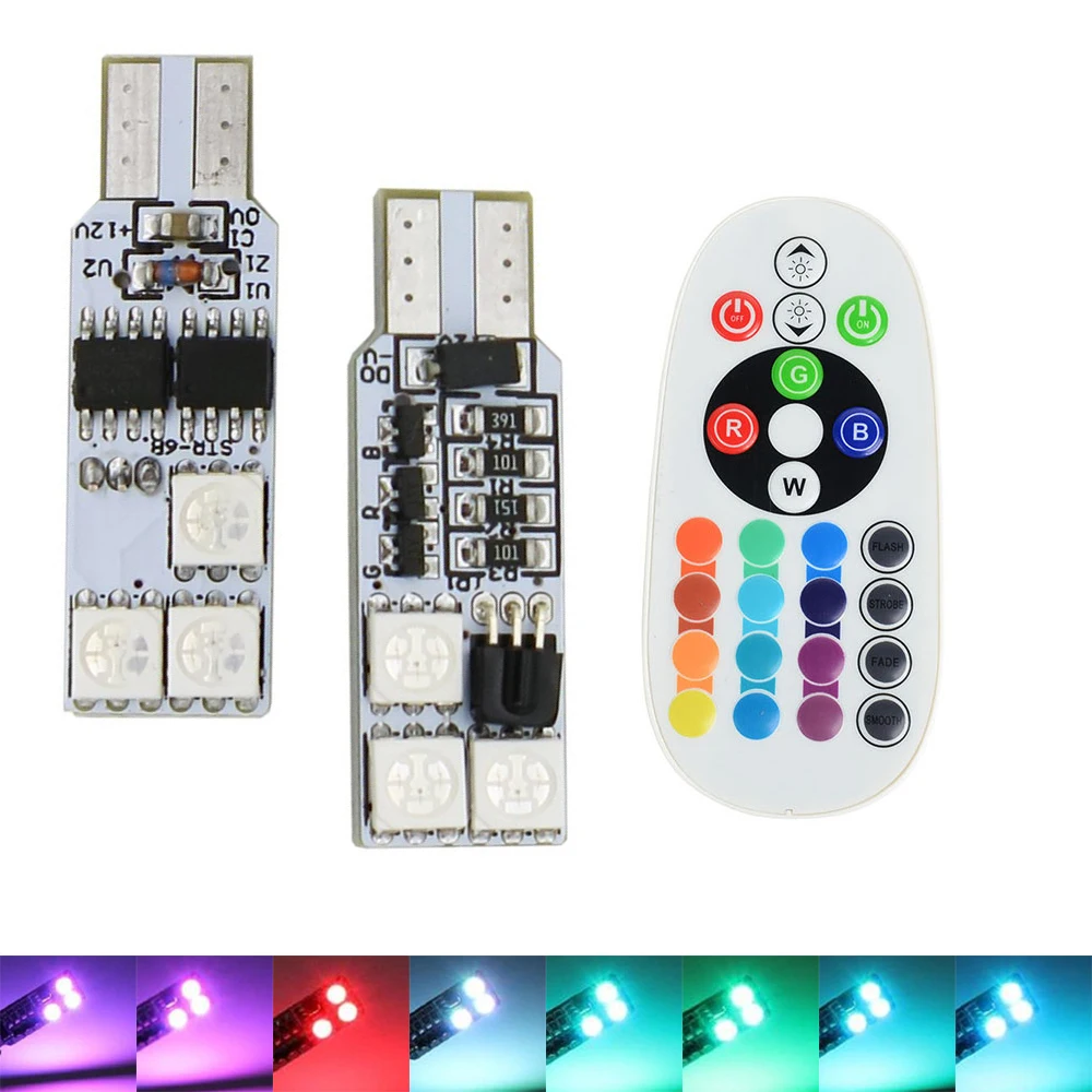 2x T10 194 168 W5W RGB 5050 SMD 6 LED 12 Автомобильная Лампа для чтения клиновидная лампа 16 видов