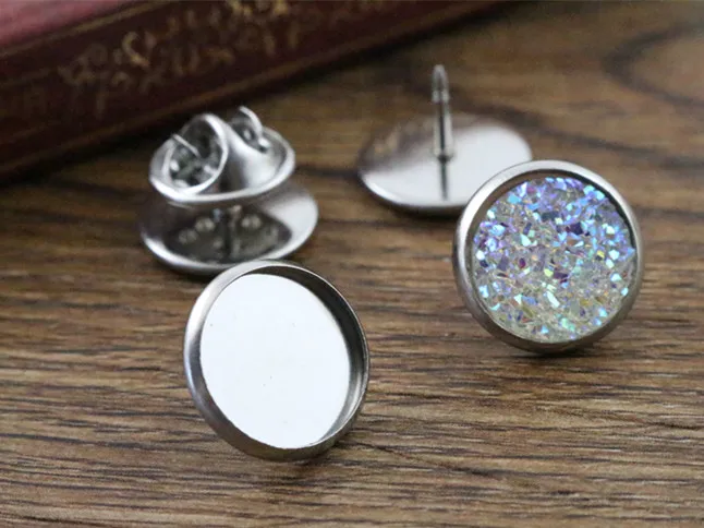 10pcs 12mm Inner Size Stainless Steel Material Brooch Style Cabochon Base Blank Cufflink Spacer Settings Tie Tack Pins-T5-06 | Украшения и