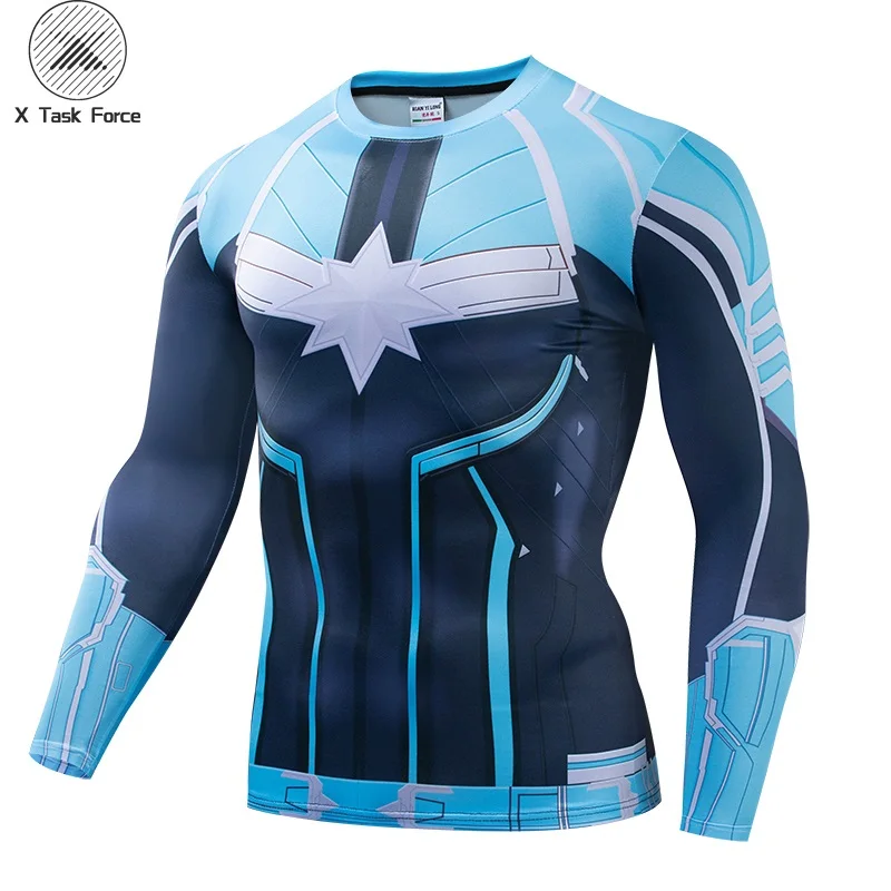 Мужские компрессионные футболки Captain с 3D принтом рукав реглан коротким рукавом