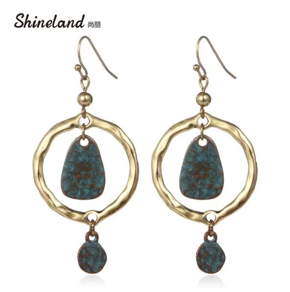 Shineland Ethnic Vintage Geometric Antique Cooper Drop Earring Brincos For Women New 2021 Hot Sale Fashion Statement Jewelry | Украшения и