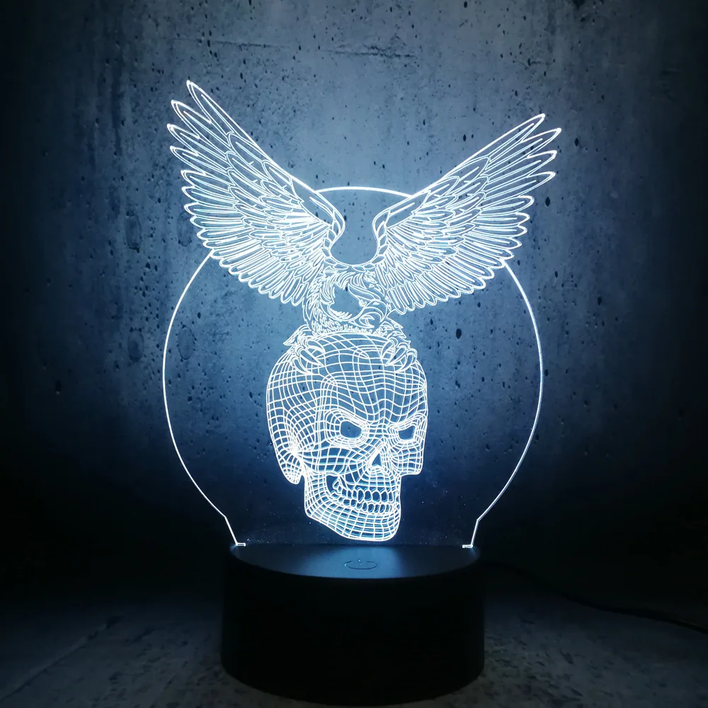 Злые крылья голова черепа 3D USB СВЕТОДИОДНЫЙ светильник праздничное декоративное