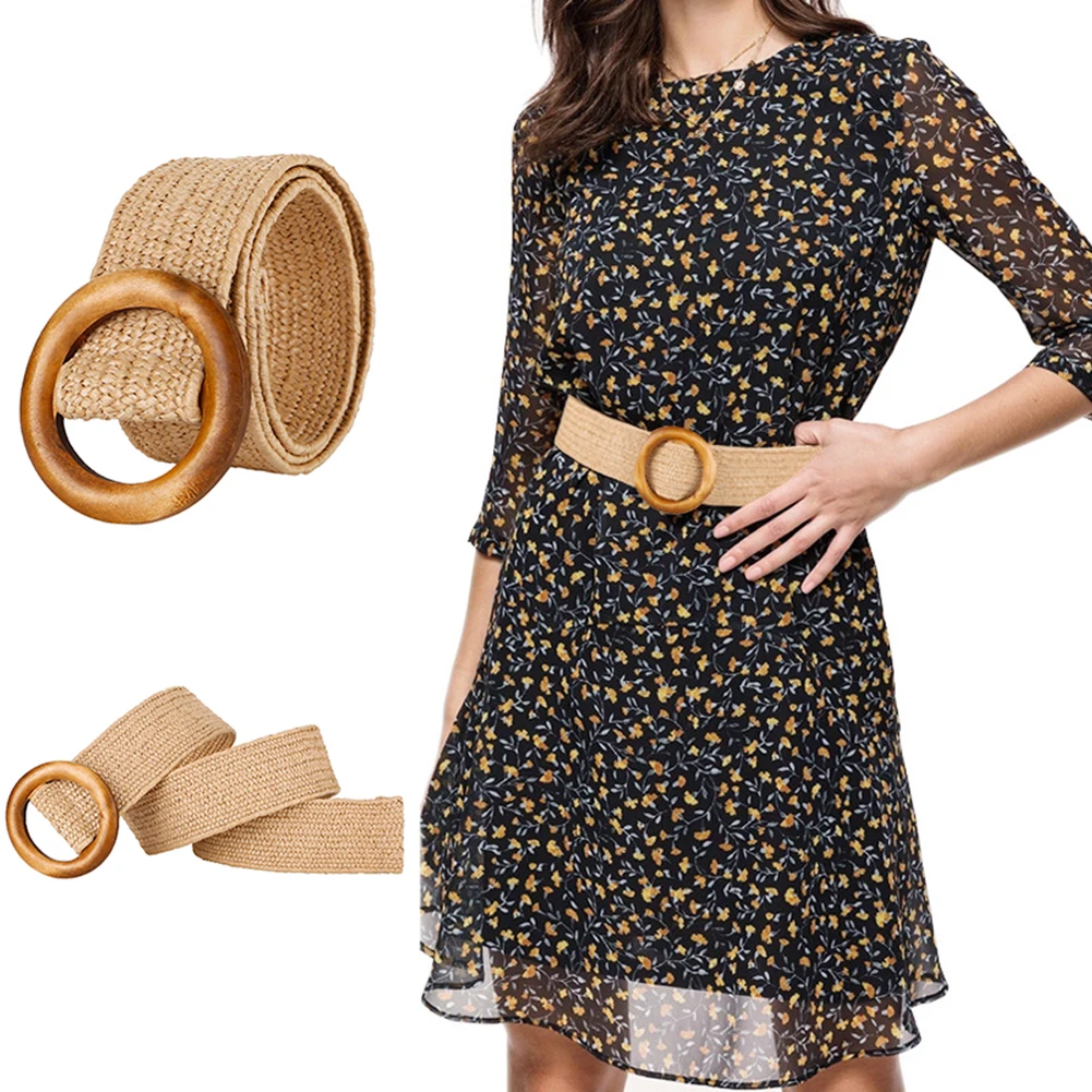 

Braided Belt with Wooden Buckle Ladies Casual Waist Belt Luxury Brand Dress Summer Woven straw Belts for Women Waistband