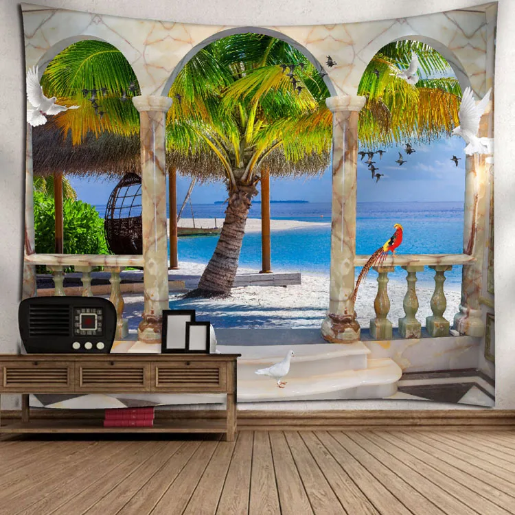 Tapestry 3D принт лес и горы гобелен с пейзажем настенные подвесные гобелены для домашнего декора Туманный лес настенное покрытие гобелен - Цвет: Tapestry