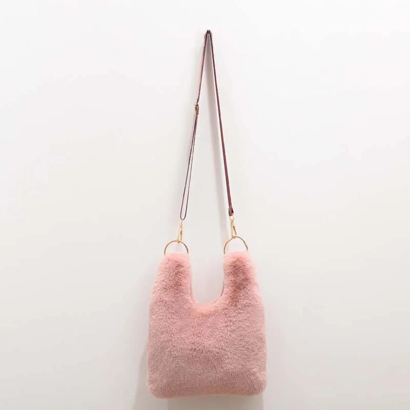 pink faux fur bags Модные дизайнерские женские сумки из искусственного меха кролика рекс Осень Зима Новая роскошная плюшевая женская сумка - Цвет: pink faux fur bags