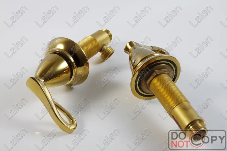 

Hot and cold water basin faucet factory direct three-piece all-gilded copper double the three-hole wash basin mixer