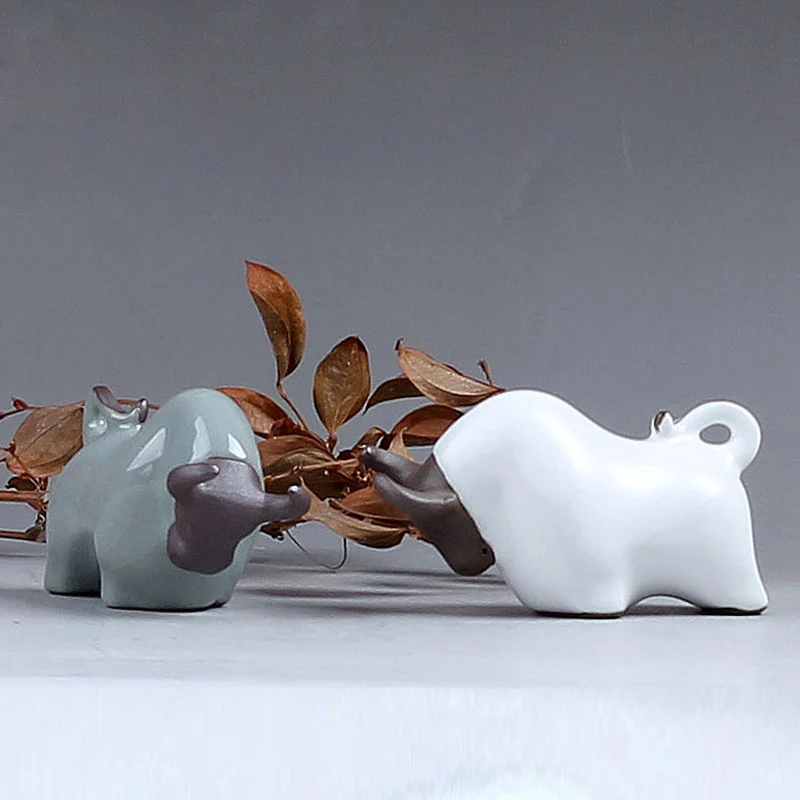 Китайский ручной работы Прекрасный бык статуя Чай комплект питомец Ru печи