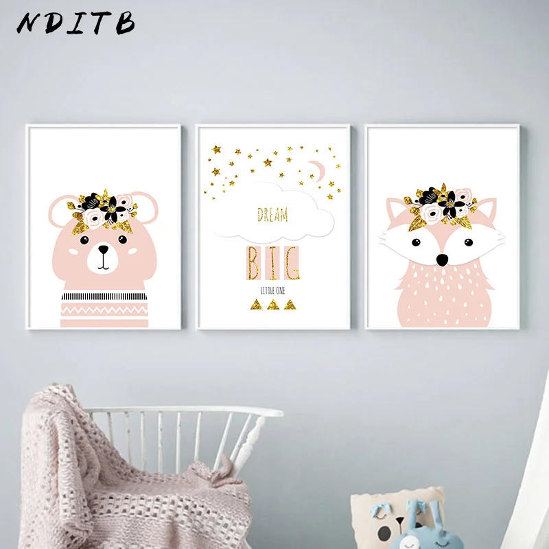NDITB мультфильм лесных животных плакат и принт с лисой мишкой Детские стихи Nordic