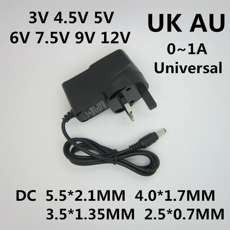 

AC 110-240V DC 3V 4.5V 5V 6V 7.5V 9V 12V 0.5A 1A Universa Adapter Power Supply Charger 12 V Volt for LED Light Strips UK/AU Plug