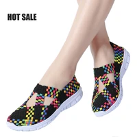 summer woven big size 35 42 women flats breathable sneaker hollow sandals loafers slip on running sneaker boat sports shoe