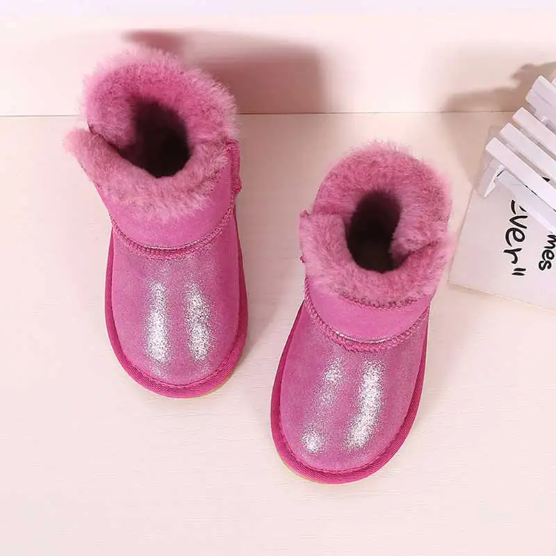BeckyWalk/зимние детские ботинки из натуральной кожи; нескользящие теплые меховые ботинки для девочек; детские зимние ботинки для мальчиков; CSH733 - Цвет: pearlite rose red