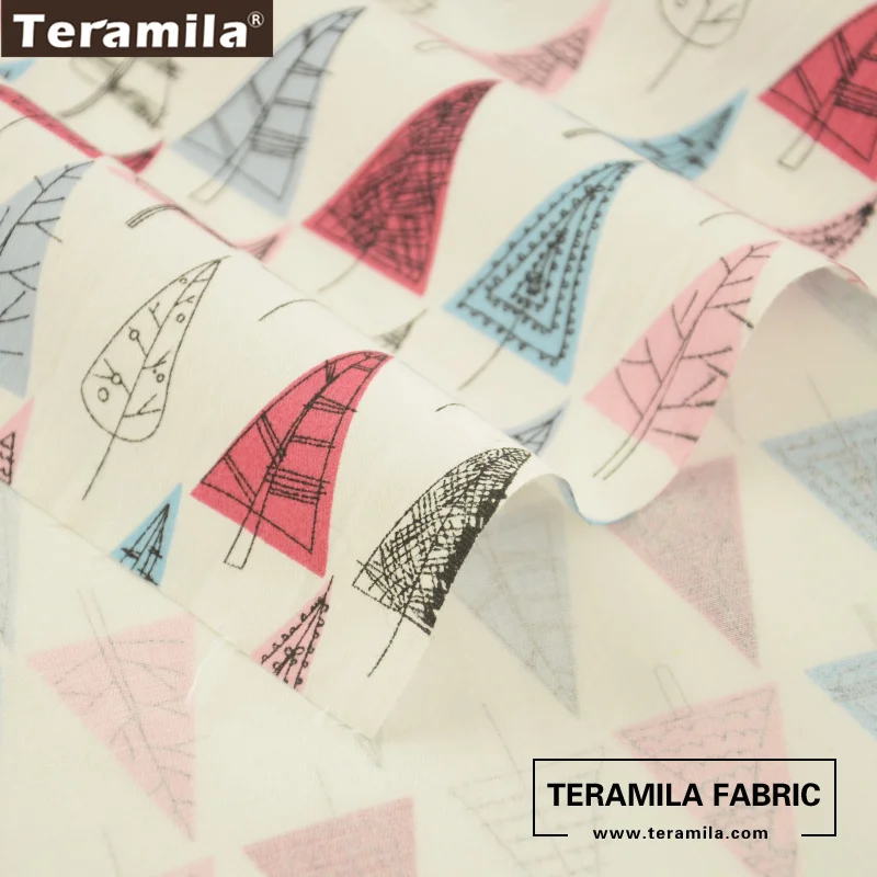 Хлопок teramila ткани мультфильм красные и синие деревья узоры лоскутное шитье ткань украшения постельные принадлежности тела швейный домашний текстиль