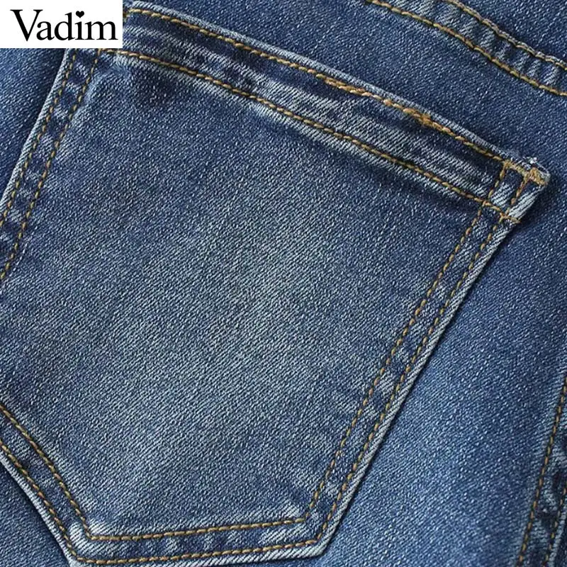 Vadim для женщин Основные джинсовые узкие джинсы Карманы бахрома Подол slim fit