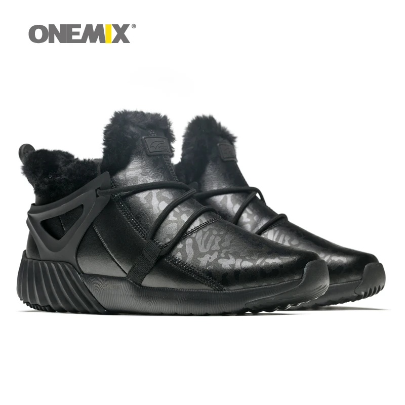 Onemix Men Winter Hiking Boots Cow Leather For Women Sport Snow Shoes comfortable warm outdoor sneakers walking trekking | Спорт и