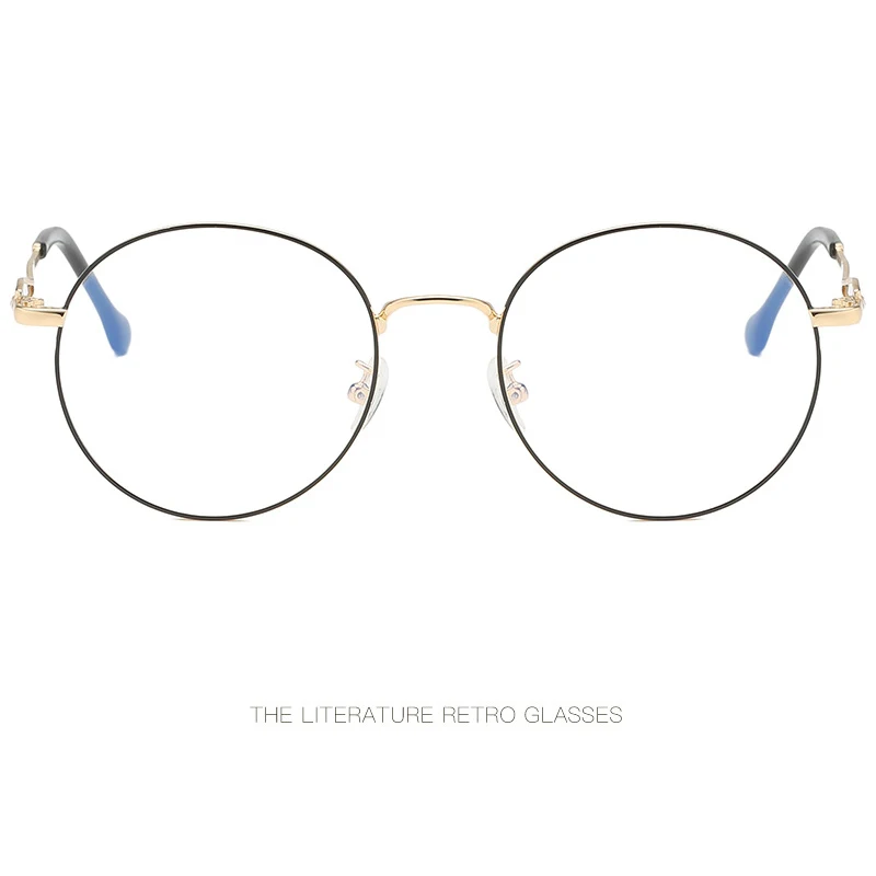 

New retro metal glasses frame Art small fresh fashion round frame glasses frame Personality design foot wire trend flat mirror.