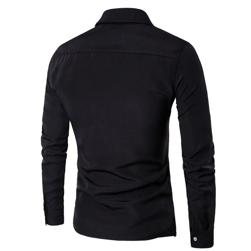 Весна Camisa Masculina тонкие модные мужские рубашки с длинным рукавом свадебные повседневные однотонные мужские облегающие рубашки размера плюс 2X