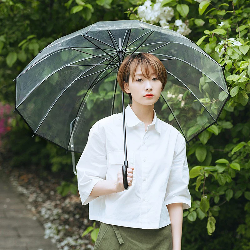 

Yesello Long-handle Transparent Umbrella Simple Fashion Prevent Wind Rain Fourteen Umbrella Bones Automatic Transparent Umbrella