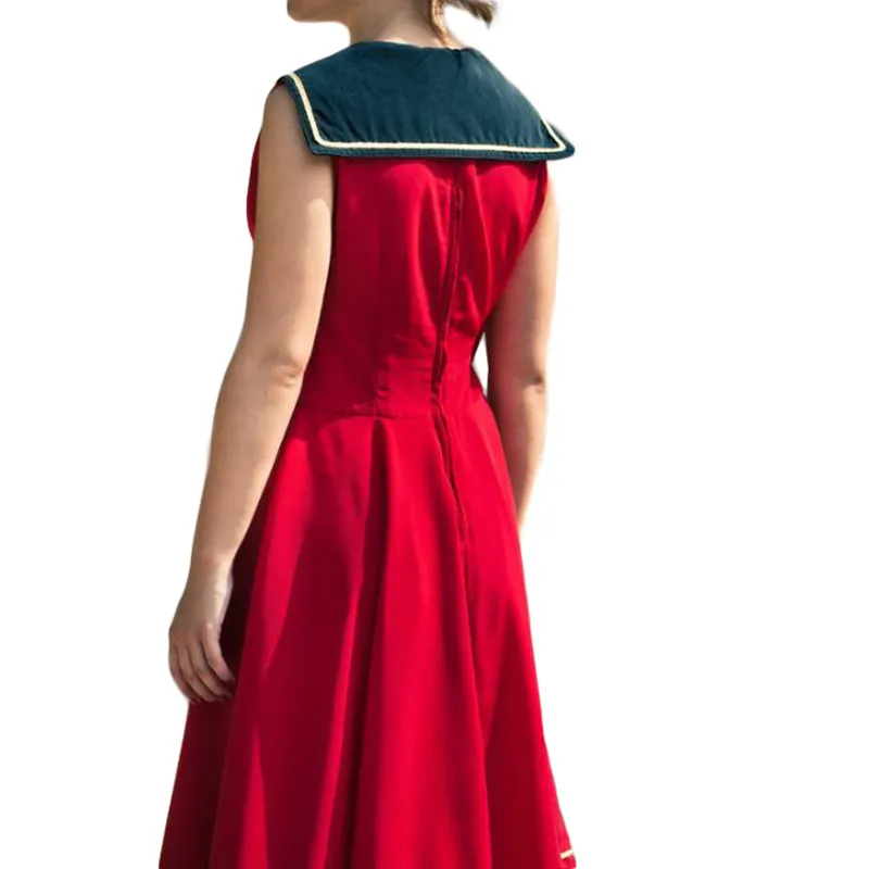 SexeMara New Christmas Year Red V Neck Vintage 50s Rockabilly Housewife Casual Full Circle Swing Dress Party Vestidos | Женская одежда