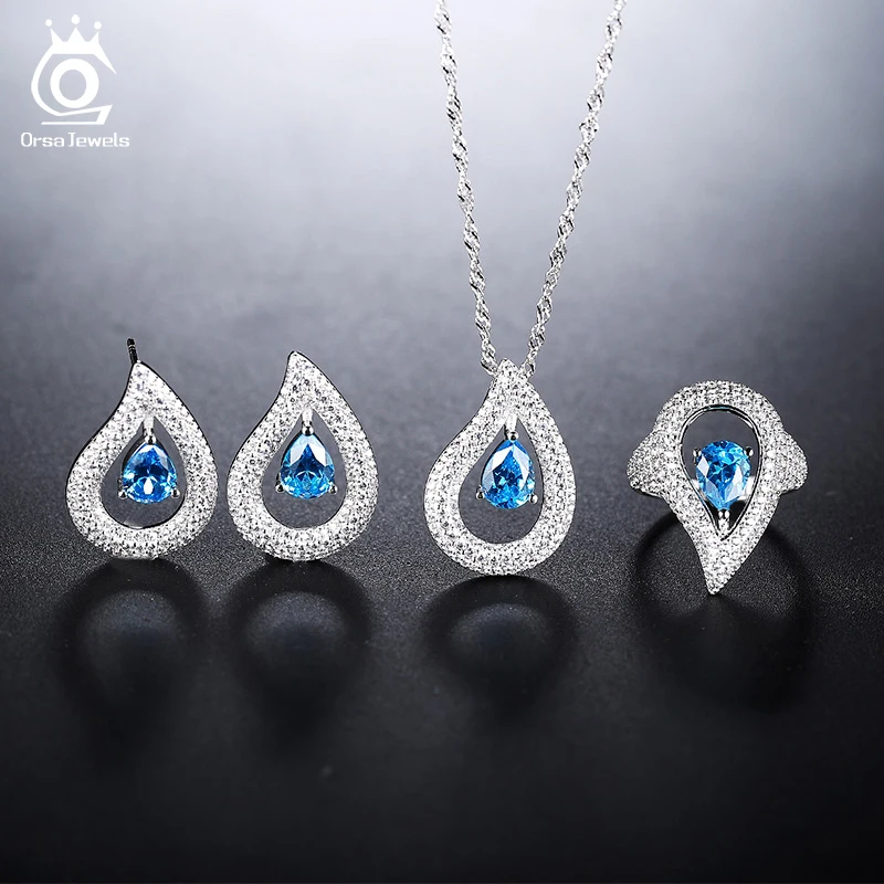 ORSA JEWELS женские ожерелья и кулоны AAA большой синий кубический циркон женское ожерелье с цепочкой модные роскошные ювелирные изделия AON121