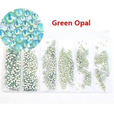 green opal Цвет, ss4-ss12, 1700 шт, супер блестящий, плоский с одной стороны, многоцветные Стразы, стразы сваровского цвета, кристаллы для ногтей, украшения для ногтей - Цвет: green opal