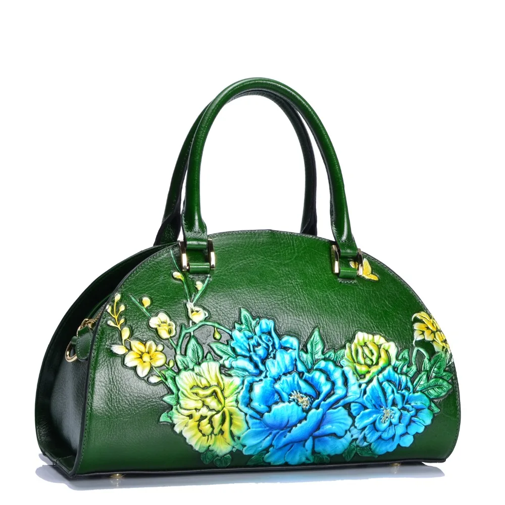 Женская сумка мессенджер из натуральной кожи тоут с тиснением в китайском стиле